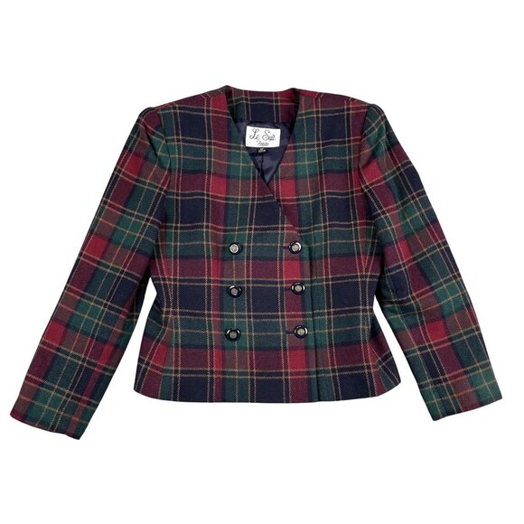Le Suit Womens Tartan Plaid Double Breasted Wool Blend Career Blazer Sz 6P - Picture 1 of 7